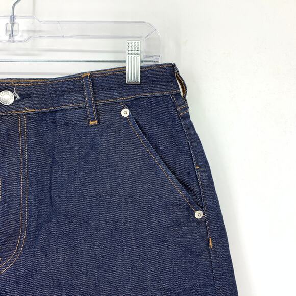 EVERLANE Arc Jean Short Women's Size 31 Rolled Hem Flat Front Dark Blue Hand Cut - Picture 2 of 5